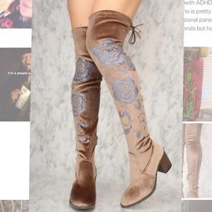 rose embroidered thigh highs